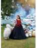 Burgundy Lace Black Tulle V Back Popular Flower Girl Dress Burgundy Lace Black Tulle V Back Popular Flower Girl Dress